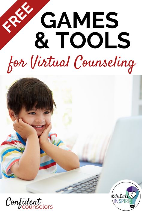 Free Games and Tools for Virtual Counseling Read about FREE games and tools to use in your virtual counseling or TeleHealth sessions. Find interactive games, a virtual sandtray, art tools, and other resources to help you navigate distance learning as a counselor. #distancelearning #telehealth #virtualcounseling Counselling Resources, Therapeutic Games, Play Therapy Activities, Feelings Games, Counseling Games, Psychology Resources, Virtual Teaching, Counseling Kids, Online Counseling