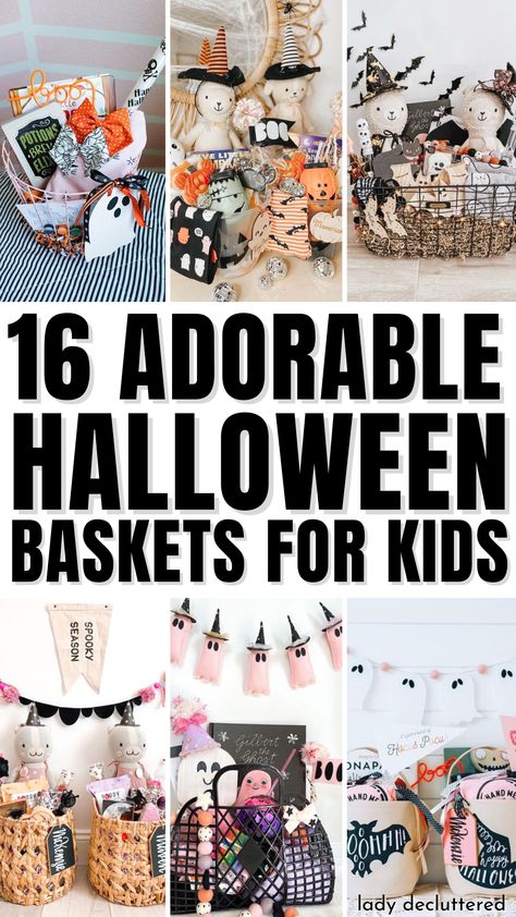 : Looking for some fun and easy ways to celebrate Halloween with your kids? Check out these Boo Basket ideas! #Halloween #BooBasket Simple Boo Baskets For Kids, Halloween Boo Baskets For Kids, Small Halloween Gift Baskets For Kids, Kids Spooky Basket Ideas, Boo Baskets For Kids Diy, Halloween Basket For Toddlers, Boo Basket Ideas For Teen Daughter, Halloween Basket For Kids, Spooky Basket Ideas For Kids