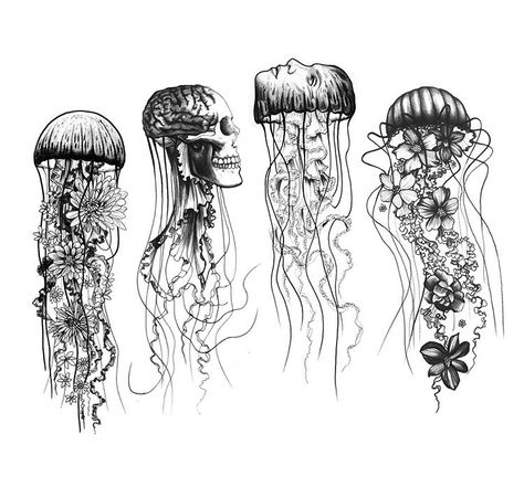 Jellyfish Tattoo, Creepy Tattoos, Flash Art, Tattoo Design Drawings, Creative Tattoos, Tattoo Stencils, Sketchbook Art Inspiration, Tattoo Sketches, Inspirational Tattoos