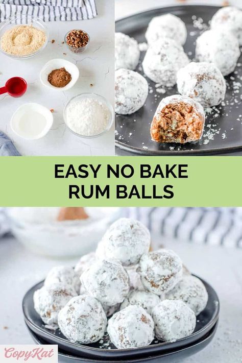 Rum Balls are a delicious no bake treat and great for holiday parties and homemade gifts. Get the easy recipe and find out how to make the best rum balls with vanilla wafers. Learn the best way to roll rum balls and tips for different coatings and what you can use instead of rum. White Chocolate Rum Balls, Rum Balls Without Corn Syrup, How To Make Rum Balls, Healthy Rum Balls, Rum Balls With Graham Crackers, Coconut Rum Balls Recipe, Rum Balls Recipe No Bake, Holiday Rum Balls, No Bake Rum Balls Recipe