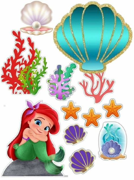 Mermaid Toppers Printable, Mermaid Theme Cake Topper Printable, Mermaid Topper Printable, Baby Ariel Disney, Ariel Cake Topper Printable, Little Mermaid Cake Topper Printable, Mermaid Cake Topper Printable, Mermaid Cake Ideas, Mermaid Topper