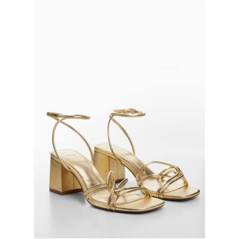 Metallic finish, Straps design, Block heel, Ankle bracelet, Buckle, 6.5 cm heel, Knot detail, Party and events collection Short Gold Heels, Shoes Heels Prom, Gold Block Heels, Gold Strappy Heels, Heels Prom, Strappy Sandals Heels, Gold Sandals, Gold Heels, Ankle Bracelet