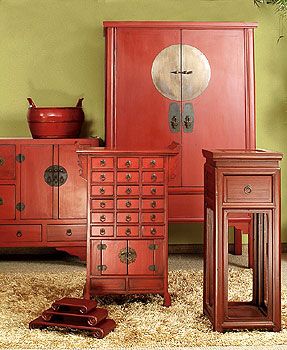 Asian Bedroom, Asian Room, Asian Inspired Decor, Asian Interior Design, Red Furniture, Chinese Interior, Decorating Bookshelves, Asian Interior, Asian Furniture