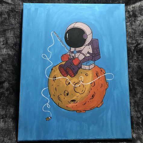 Easy Astronaut Painting, Astronaut Painting, Astronaut Drawing, Dream Drawing, Copperplate Calligraphy, Space Painting, Star Painting, Nursery Paintings, Paint Night