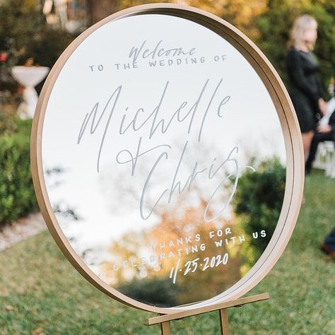 Round Wedding Mirror Sign, Round Mirror Wedding Welcome Sign, Circle Mirror Welcome Sign Wedding, Circle Mirror Wedding Sign, Round Wedding Sign, Mirror Signage, Mirror Wedding Signs, Wedding Chalk, Small Round Mirrors