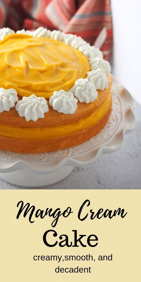 Luscious mango cream in between sponge layers, this Mango Cream Cake is an ultimately decadent mango treat. #mangocake #mangocream #mangodessert Mango Pound Cake Recipe, Flavoured Cakes, Miso Recipes, Mango Desserts, Cake Flavours, Lemon And Coconut Cake, Mango Dessert Recipes, Pear Crumble, Cake Filling