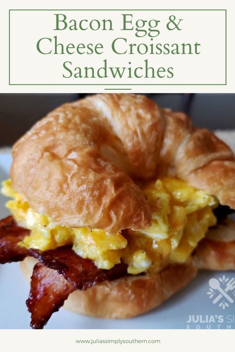 Croissant Breakfast Sandwich Bacon, Bacon Croissant Sandwich, Bacon And Egg Croissant, Breakfast Croissant Sandwich Ideas, Breakfast Croissants Recipes, Bacon Egg Cheese Croissant, Breakfast Croissant Recipes, Croissant Egg Sandwich, Breakfast With Croissants