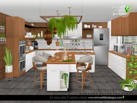 SIMcredible!'s Naturalis Kitchen Sims Resource Kitchen, Sims 4 Sims Resource, Sims 4 Sims, Tropical Kitchen, Sims 4 Kitchen, Mcm Kitchen, Plant Kitchen, Cc Furniture, Kitchen Wall Cabinets