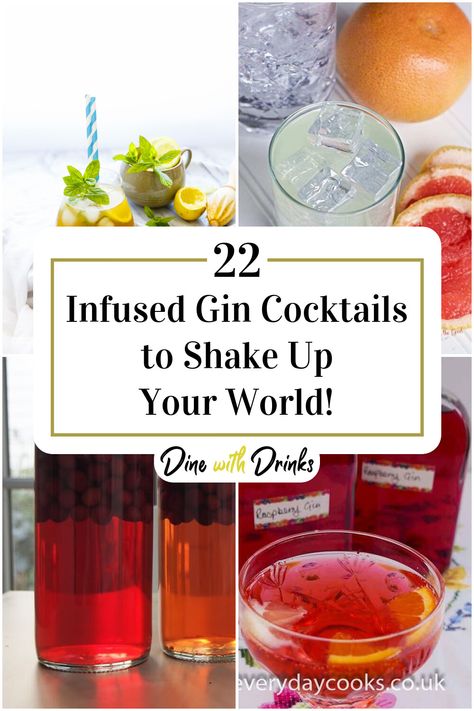 Collage of 4 infused gin cocktails. Gin Infusion Recipes, Infused Gin Recipes, Gin Infusions, Gin Mixed Drinks, Healthy Alcohol, Infused Cocktails, Diy Alcohol, Gordon's Gin, Alcohol Infusion