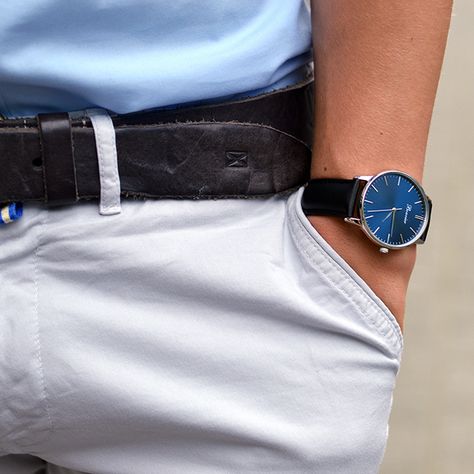 Classic Blue with 40 mm silver case, brushed navy blue dial and black leather strap. Thanks to @geertsmatthias. Free shipping worldwide - www.bonvier.com #bonvier #watch #watches Black Watch, Classic Blue, Leather Watch, Leather Straps, Black Leather, Navy Blue, Navy, Free Shipping, Silver