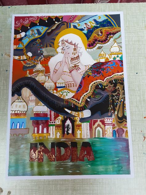 Incredible India Painting Ideas, Festivals Of India Drawing Competition, Incredible India Drawing Ideas, Drawing For School Competition, Culture Of India Art, Incredible India Posters Art, Poster On Indian Culture, Indian Culture Poster, Indian Culture Drawing