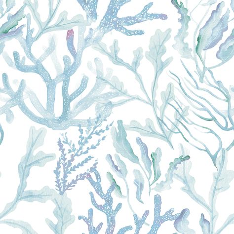 Bring marine life and tropical tranquility to your space! Shop our Coral Reef peel and stick wallpaper featuring playful shapes and an eye-catching design of the seas! Wallpapers For Walls Interiors Bedroom, Coastal Wallpaper Bedroom, Bathroom Wallpaper Blue, Coastal Bedroom Wall Decor, Blue Waves Wallpaper, Coral Reef Wallpaper, Seashell Wallpaper, Coastal Background, Watercolor Coral Reef