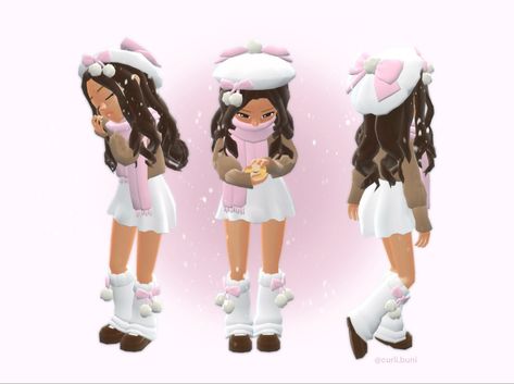 Winter outfit white skirt brown sweater cute pink aesthetic hotel hideaway girl character. Hotel Hideaway Outfits, Winter Hotel, Hotel Hideaway, Social Games, Pink Snow, Pink Winter, Royale High, Yandere Simulator, Fit Ideas