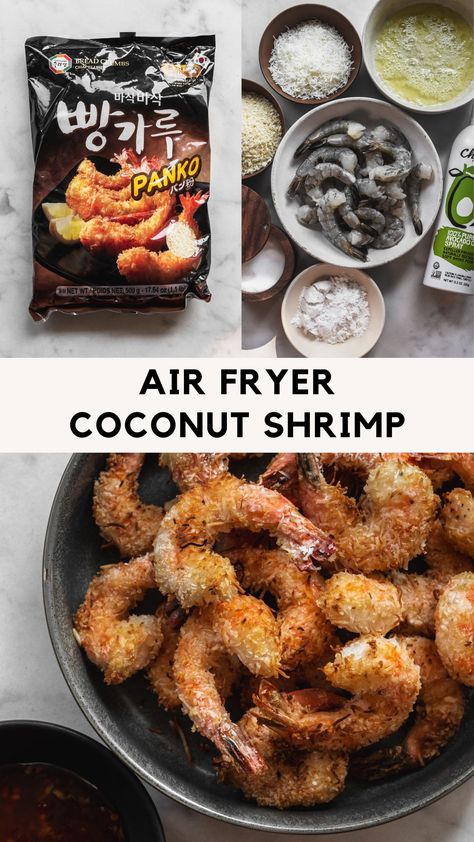 air fryer coconut shrimp -- ingredients and in bowl Coated Shrimp, Meal With Rice, Air Fryer Coconut Shrimp, Popcorn Shrimp, Soy Chicken, Crispy Shrimp, Cheap Easy Meals, Salad Healthy, Summer Meal