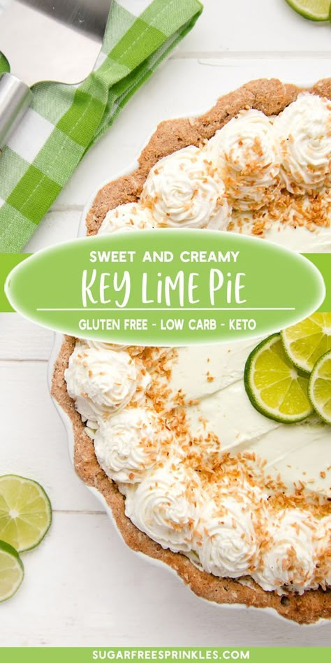 No Bake Key Lime Pie Recipe, Key Lime Pie Recipe No Bake, No Bake Key Lime Pie, Creamy Key Lime Pie, Low Carb Pie, No Bake Key Lime, Nut Free Desserts, Coconut Crust, Key Lime Pie Recipe