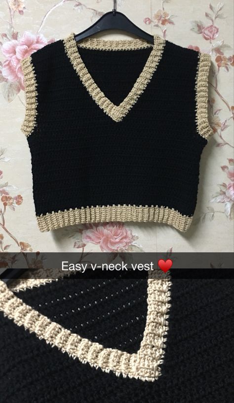 V Neck Sweater Vest Crochet Pattern, How To Crochet A V Neck, Vest Crochet Outfit, Crochet Sweater Vest Aesthetic, V Neck Vest Crochet Pattern, Crochet Sweater Vest Ideas, Crochet V Neck Sweater Vest, V Neck Vest Knitting Pattern, Crotchet Patterns Projects Free Clothes