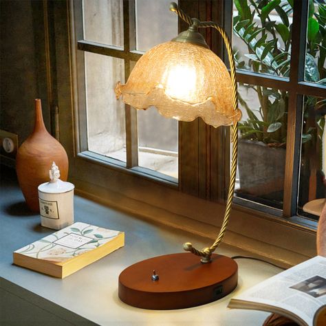 Red Barrel Studio® Lahsana Solid Wood USB Desk Lamp & Reviews - Wayfair Canada Midcentury Bedside Table, Wood Usb, Elegant Table Lamp, Lamp Store, Lamp Glass, Glass Lampshade, Bedside Night Stands, Utila, Bedside Table Lamps