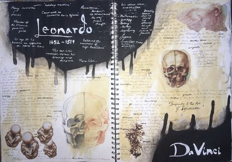 Leonardo Da Vinci GCSE art research page Da Vinci Artist Research Page, Leonardo Da Vinci Artist Research Page Gcse, Gcse Art Sketchbook Skulls, Leonardo Da Vinci Gcse Art Sketchbook, Leonardo Da Vinci Artist Research Page, Leonardo Da Vinci Gcse Art, Human Form Art Gcse Title Page, Research Pages Art, Artist Research Page Gcse Inspiration