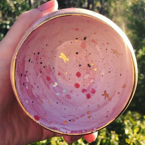 Pink And Gold Painting, Gold Painting, Hand Thrown Pottery, Wheel Thrown Pottery, Thrown Pottery, Pottery Wheel, Bright Gold, Pottery Studio, Pottery Bowls