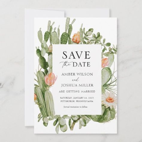 $3.08 | Boho Cactus Save the Date #wedding, greenery, invitation, save the date, boho, cactus, desert, simple, watercolor, succulent Boho Cactus, Halloween Birthday Invitations, Date Invitation, Desert Flowers, Succulent Wedding, Christmas Invitations, Desert Wedding, Formal Invitation, Save The Date Invitations