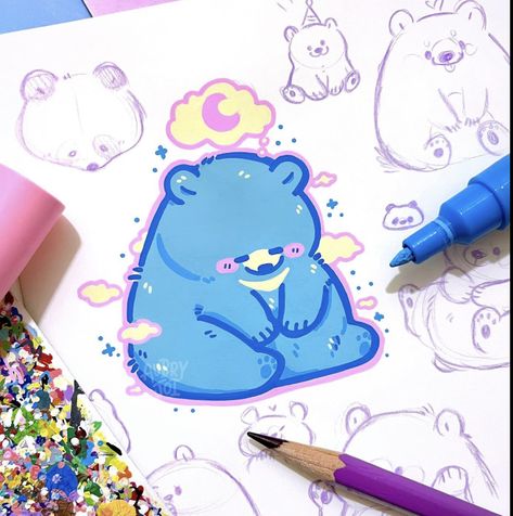 Paint Markers Art Ideas, Cute Marker Art, Draw Cartoon Animals, Sticker Art Ideas, Posca Sketchbook, Colored Line Art, Stickers Drawing, Posca Marker, Posca Art