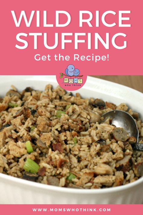 Wild Rice Stuffing Recipe. Wild Rice Stuffing has flavors that blend perfectly, as the wild rice gives it a warm nutty aroma. | momswhothink.com  #wildrice #stuffingrecipe Gluten Free Wild Rice Stuffing, Stuffing With Wild Rice And Sausage, Rice Turkey Stuffing, Sausage Wild Rice Stuffing, Wild Rice Dressing Thanksgiving, Rice Stuffing For Turkey, Wild Rice Dressing With Sausage, Rice Dressing Thanksgiving, Wild Rice Sausage Stuffing