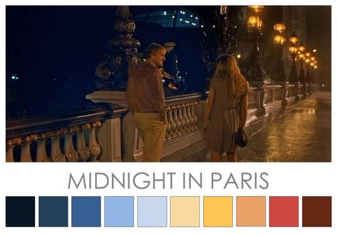 Paris Color Palette, Film Palette, Movie Interior, Cinema Palettes, Color In Film, Midnight In Paris, Cinema Colours, Moonrise Kingdom, Dance Poster