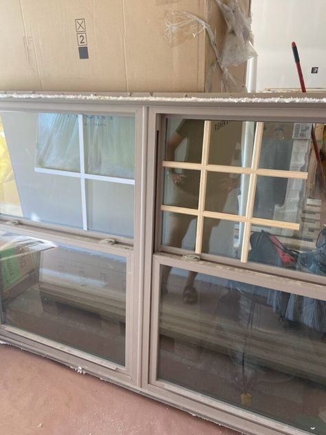 How I Made My Windows Look 10x Better in Less Than 25 Minutes - MY CHIC OBSESSION Window Header Interior, Diy Window Grids, Sunroom Dining Room, Sunroom Dining, Window Grids, Single Hung Windows, My Chic Obsession, Wood Grill, Gallon Of Paint