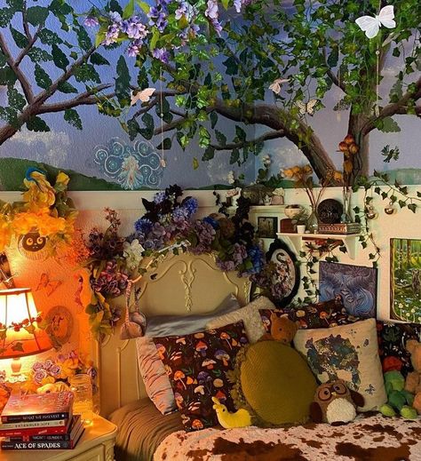 Fairycore Bedroom Ideas, Whimsigothic Decor, List Of Elements, Mushroom Room Decor, Fairycore Bedroom, Interior Design Aesthetic, Fairy Lights Decor, Home Bar Design, Displaying Crystals