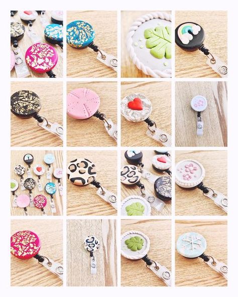 Polymer Clay Badge Reel Diy, Polymer Clay Lanyards Diy, Polymer Clay Badge Reel, Polymer Clay Name Badge, Polymer Clay Teacher Lanyard, Handmade Fun Badge Reel, Clay Badge Reel, Polymer Clay Badge, Clay Lanyard