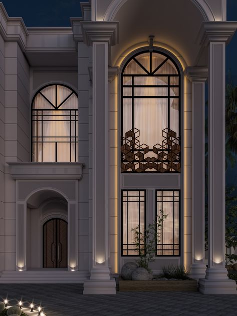 Neo Classic Villa Elevation on Behance Neo Classic Villa, Villa Elevation, Classic Villa Exterior, Classic Elevation, Classical Villa, Villa Exterior Design, Neoclassical House, Classic House Exterior, Classic Villa