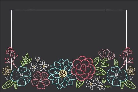 Easy Chalk Flowers, Chalkboard Flower Border, Spring Flowers Chalkboard Art, Flower Chalkboard Art Easy, Chalkboard Decoration Ideas, Chalk Marker Flowers, Chalkboard Art For Classroom, Board Decoration With Chalk, Floral Chalkboard Art