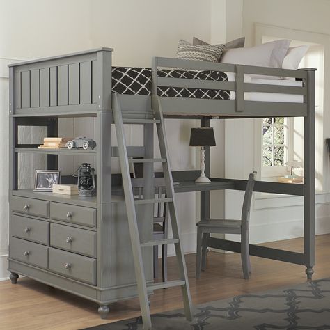 Hatcher Loft Bed with Storage Loft Bed Desk, Full Loft Bed, A Loft Bed, Loft Bed With Desk, Modern Bunk Beds, Bunk Bed With Desk, Bed With Desk, Kids Loft Beds, Bunk Beds With Stairs