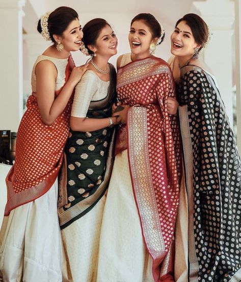 Onam Outfits, Sisters Photoshoot Poses, Bridesmaid Photoshoot, Wedding Outfits For Women, Sisters Photoshoot, Bride Photography Poses, Saree Poses, Indian Wedding Photography Poses, Bff Photoshoot Poses