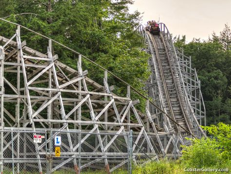 Excalibur is a wooden roller coaster at Funtown Splashtown USA in Saco, Maine. Saco Maine, Wooden Roller Coaster, Roller Coaster, Maine, Coasters