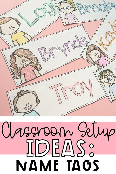 Chair Name Tags Classroom, Back To School Name Tags, Kindergarten Name Tags, Classroom Setup Ideas, Preschool Name Tags, How To Spell Words, Classroom Name Tags, Math Fact Games, Kindergarten Names