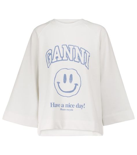 Ganni - Cotton-blend top | Mytheresa Smiley Face Tee, Inspired Illustration, Trendy Shirts, Wide Sleeves, Lookbook Outfits, Dream Clothes, Fashion Killa, Smiley Face, Aesthetic Clothes