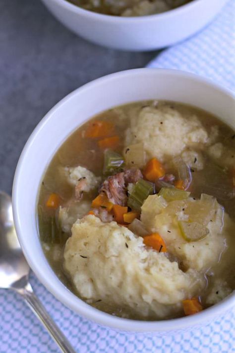 This Ham Hocks and Dumplings soup is nice change from chicken and dumplings. My husband loves chicken and dumplings, so this recipe was another favorite of his. Ham Stew, Ham Hock Recipes, Dumplings Soup, Slow Cooker Soups, Magical Slow Cooker, Ham Hocks, Winter Foods, Pork Hock, Potluck Ideas