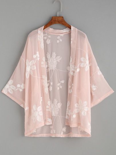 Shop Pink Flower Embroidered Kimono online. SheIn offers Pink Flower Embroidered Kimono & more to fit your fashionable needs. Moda Kimono, Kimono Online, Rok Outfit, Short Sleeve Kimono, Kimono Floral, Pink Kimono, Mode Kimono, Floral Print Kimono, Embroidered Kimono