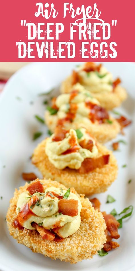 Deep Fried Deviled Eggs, Deviled Eggs With Bacon, Deep Fried Egg, Eggs With Bacon, Fried Deviled Eggs, Air Fryer Recipes Breakfast, Deviled Eggs Recipe Classic, Mini Hamburgers, Deviled Eggs Easy