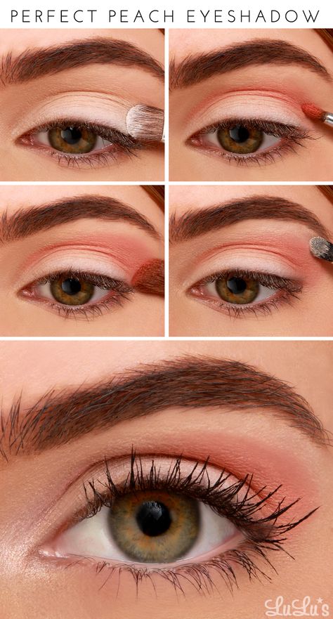 Perfect Peach Eye-shadow Tutorial at LuLus.com! Peach Eye Makeup, Peachy Eyeshadow, Makeup Cantik, Tutorial Eyeshadow, Eyeliner Tips, Pastel Makeup, Peach Makeup, Beginner Makeup, Peach Eyeshadow