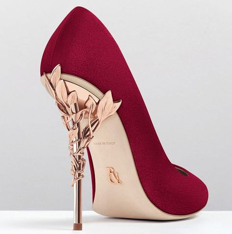 Wedding Style | Shoe: Ralph & Russo Suede & Rose Gold Pump | Red & Rose Gold | Designer Heels | Bridal Heels Ralph And Russo Shoes, Fancy Heels, Orange Blossoms, Prom Heels, Red High Heels, Bridal Heels, Fancy Shoes, Shoes Wedding, Wedding Heels