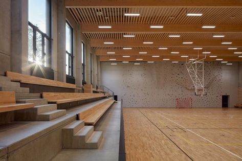 Gallery of Sports Hall in Borky / OV-architekti - 4 Sport Hall Design, Gymnasium Interior Design, School Auditorium Design, Sports Hall Design, Sports Hall Architecture, Sport Hall Architecture, Multipurpose Hall Design, Sport Center Design, Gymnasium Design