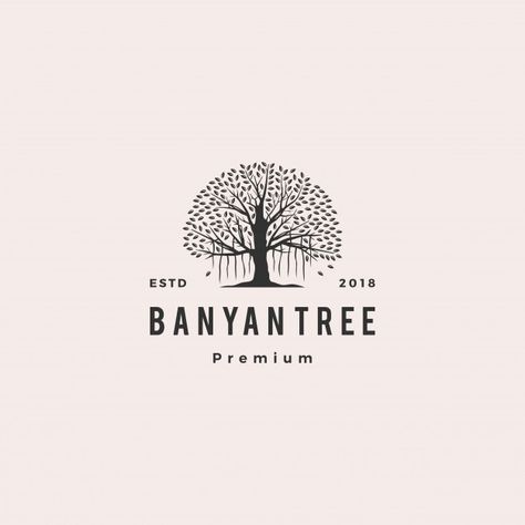 Banyan tree logo vector icon illustration Premium Vector Banyan Tree Logo Design, Banyan Tree Tattoo Design, Banyan Tree Tattoo, Banyan Tree Illustration, Banyan Tree Drawing, Wood Logo Branding, Psychology Logo Design, Tree Logo Ideas, Gardener Logo