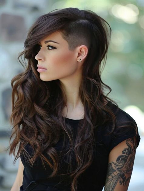 Explore Styles for Long Hair with Shaved Sides Half Shaved Hair Long, Side Shaved Hairstyles Long Hair, Side Shaved Hairstyles, One Side Shaved Hairstyles, Undercut Ideas, Long Hair Shaved Sides, Olivia Hair, Side Shaved, Shaved Hairstyles