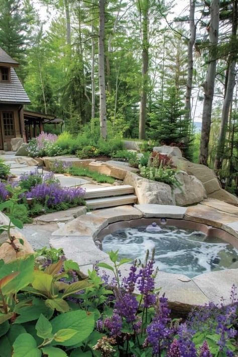 beautiful hot tub Backyard Built In Hot Tub Ideas, I Ground Hot Tub, Hot Tub And Bar Ideas, Hot Tub Installation, In Ground Hot Tub Ideas Backyard, Hidden Hot Tub, Hot Tub With Waterfall, Inflatable Hot Tub Ideas Backyard, Hot Tub Oasis