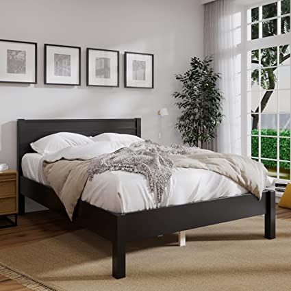 Black Wood Bed Frame, Black Wooden Bed, Modern Wood Headboard, Black Wood Bed, Bed Sheets Sale, Furniture Drawing, Furniture For Bedroom, Furniture For Living Room, Drawing Furniture