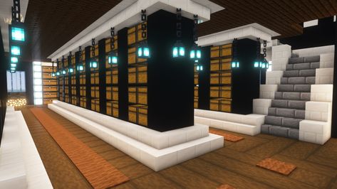 Minecraft Interior Design Storage Room, Minecraft Mega Storage Room, Minecraft Storage Design Ideas, Minecraft Bases Underground, Minecraft Storage Room Ideas Exterior, Bunker Ideas Minecraft, Storage Ideas For Minecraft, Minecraft Modern Storage, Modern Base Minecraft