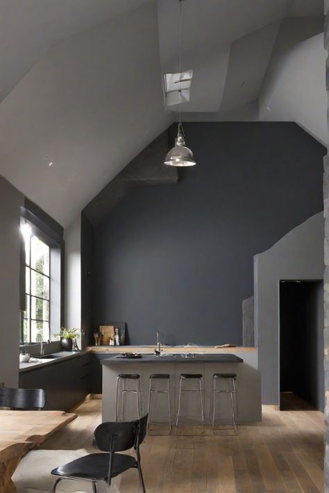 home interior design, interior bedroom design, kitchen designs, living room interior Charcoal Gray Walls, Charcoal Kitchen, Slate Kitchen, Grey Kitchen Walls, Coastal Palette, Light Oak Floors, Sage Green Kitchen, Dark Grey Kitchen, Slate Wall