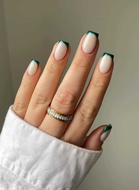 27+ Dramatic Dark Green Nails You'll Adore for 2025 Fall Nail Ideas Gel French Tips, Fall Bio Gel Nails, Fall Almost Nails, Short Coffin Shape Nails Fall, Short Nails Acrylic Fall, November Nails Fall Short Square, Fall French Tip Nails Square, Fall Color French Tip Nails, Classy Fall Nails Short